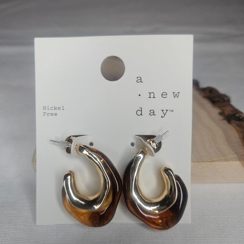 A New Day Target Gold and Brown Tortoise Shell Resin Chunky Hoop Earrings